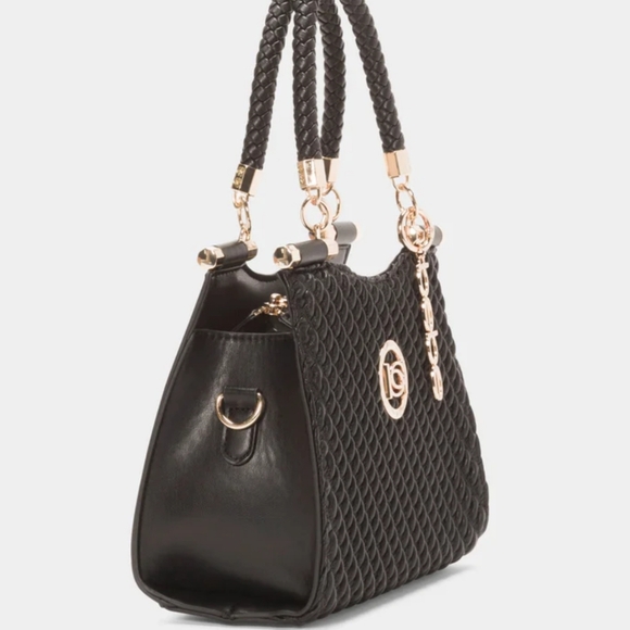 NWoT BEBE Black Satchel Crossbody Convertible Gold Black Satchel Adjustable - Picture 3 of 15